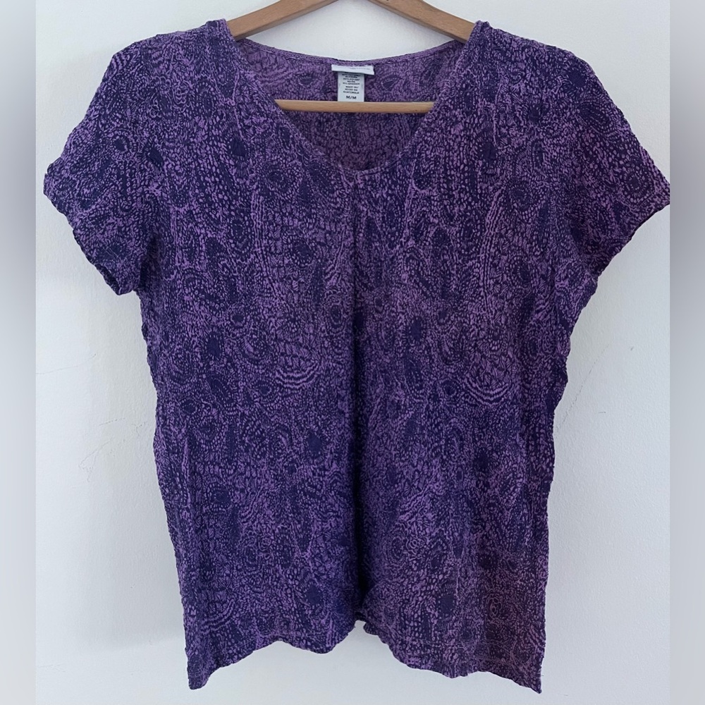 Jaclyn Smith Vintage Purple Stretch Knit Textured V Neck T-Shirt Medium Boxy